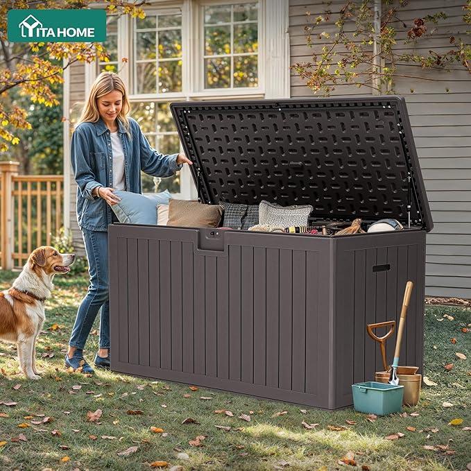 YITAHOME 220 Gallon Double-Wall Deck Box with Divider & Side Handles, Outdoor Large Storage for Patio Furniture Cushions - Photo 3