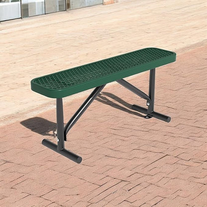 4 Feet Outdoor Steel Bench, Green Heavy Duty Metal Park Bench for Outside, Weatherproof Dock Bench, 48" L Commercial Benches Mesh Bench for Shopping Mall, Store, Lawn, Park, Patio, Deck, Garden