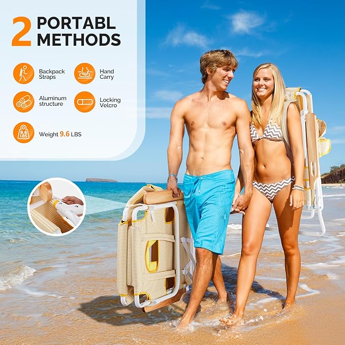 Bonnlo Deluxe 3-in-1 Beach Chair, Tanning Chair with Face Hole, Sunbathing Lounge Chair Outdoor, Adjustable Footrest - Photo 5