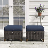 2 Pieces Patio Outdoor Ottomans with Removable and Washable Covers，PE Rattan Wicker Footstools for Porch, Garden - Photo 6
