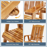 HOMREST Wooden Patio Glider Chair with Cup Holders Heavy Duty 700LBS Outdoor Rocking Chair with Ergonomic Deep - Photo 6