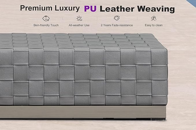 PURPLE LEAF Outdoor Chaise Lounge Set of 2, PU Leather Patio Lounge Chair Aluminum Pool Lounge Chairs with 5-Position Adjustable Backrest for Pool, Deck, Garden, Sunbathing, Grey