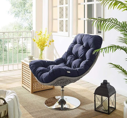 Modway Brighton Outdoor Patio Wicker Rattan Swivel Lounge Chair in Light Gray Navy