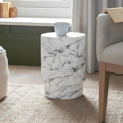 Christopher Knight Home Parson Patio Lightweight Concrete Round Coffee Table, Indoor and Outdoor Table for Garden/Backyard/Poolside/Balcony Cafeteria, MGO Outdoor Side Table with No Assembly, Marble