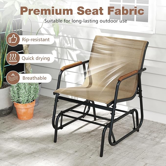Tangkula 3 Piece Patio Bistro Glider Set, 2 Rocking Chairs w/Tempered Glass Side Table - Photo 7