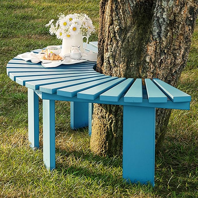 Outdoor Wooden Curved Benches - Round Park Bench in Solid Wood, Slatted Seat, Fan-Shaped, Garden Tree Bench
