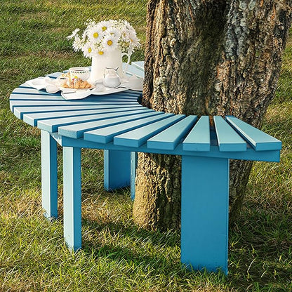 Outdoor Wooden Curved Benches - Round Park Bench in Solid Wood, Slatted Seat, Fan-Shaped, Garden Tree Bench