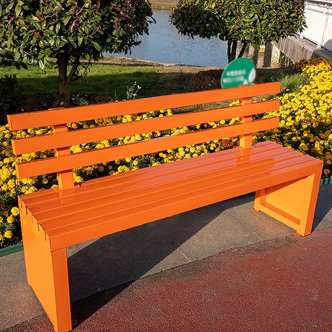 Outdoor Benches Outdoor Metal Garden Bench Patio Bench for Outside Park Picnic Yard Front Porch Backyard Weatherproof with Backrest(Orange,120cm/47in)
