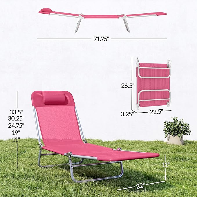 Outsunny Folding Chaise Lounge Chair, Pool Sun Tanning Chair, Outdoor Lounge Chair with Reclining Back - Photo 3
