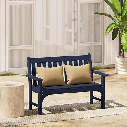 Costaelm Garden Bench, Farmhouse Park Front Porch for Entryway Bench Outdoor Seating Low Bench Patio Bench Outside/Indoor, Navy Blue