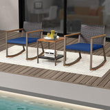 HAPPYGRILL 3 Pieces Rocking Bistro Set, Outdoor PE Wicker Rocking Chair with Coffee Table, Soft Seat Cushions Included - Photo 3