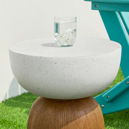 Glitzhome Outdoor Side Table Set of 2, 17.75" H Decorative Garden Stool MGO Geometric Wood Texture End Table, Round Planter Stand for Indoor Outdoor Living Room Bedroom Patio Deck Poolside