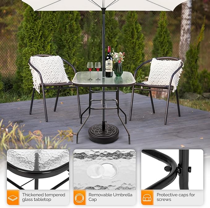 VINGLI Glass Patio Table with Umbrella Hole - Photo 4