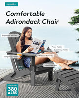 SERWALL Foldable Adirondack Chair Set of 8, Oversized HDPE Adirondack Chair with Wood-Texture-Gray - Photo 3