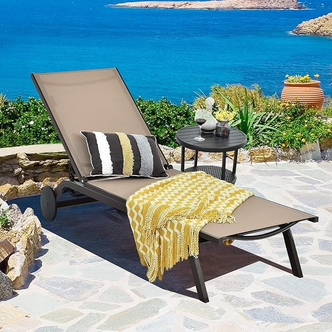 Giantex Lounge Chairs for Outside Patio Chaise Lounges Aluminum Recliner W/Adjustable 6 Backrest Positions and Wheels - Photo 4