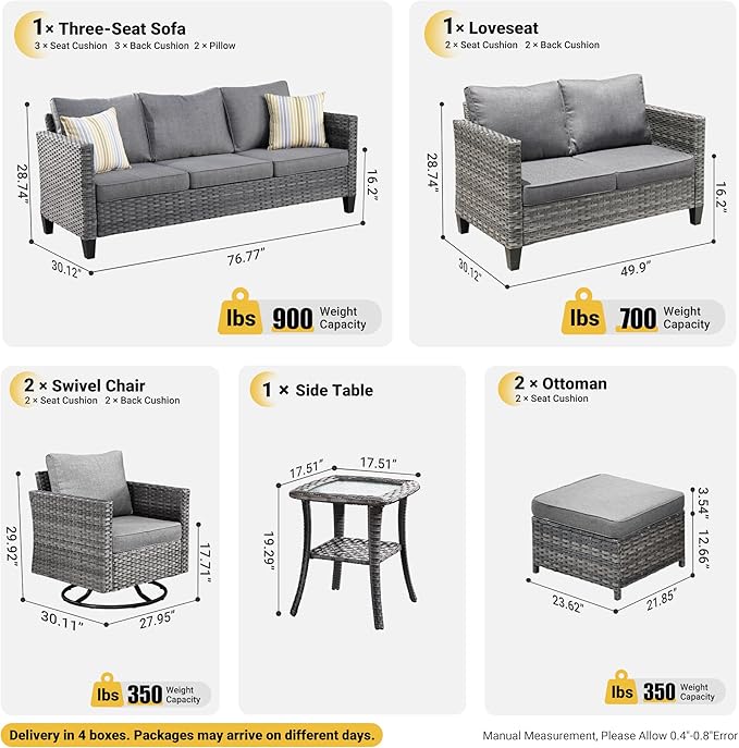 ovios Patio Furniture Set, 7 Pieces Outdoor Wicker Sofa Couch with Swivel Rocking Chairs Loveseat - Photo 8