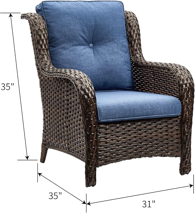 HUMMUH 3 Pieces Patio Bistro Set Wicker Patio Chairs Set of 2 with Tempered Glass Top Side Table Rattan Outdoor - Photo 3