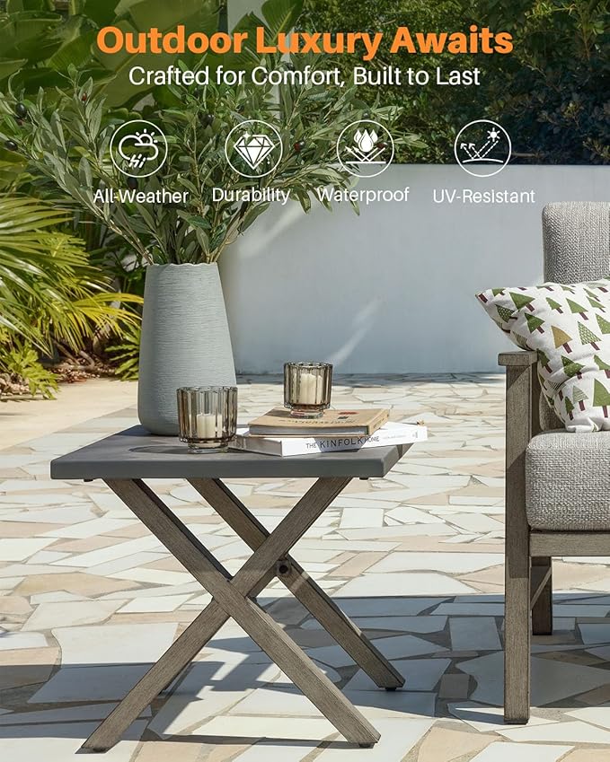 Aluminum Outdoor Side Table, Anti-Rust Outside Patio Side Table with Resin Tabletop - Photo 5