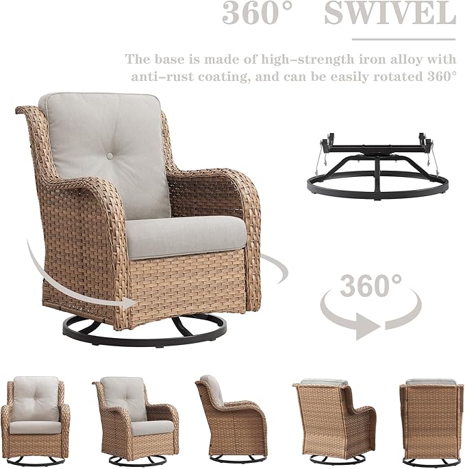 Belord 5 Piece Wicker Patio Furniture Set, Outdoor Swivel Rocker Chairs Set of 2 with Ottomans and Side Table - Photo 2