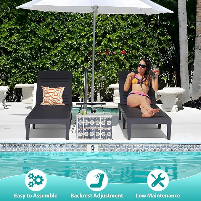 Chaise Lounge Chair Outdoor for Patio, Weather-Resistant Tanning Chair Recliner with Adjustable Backrest - Photo 4