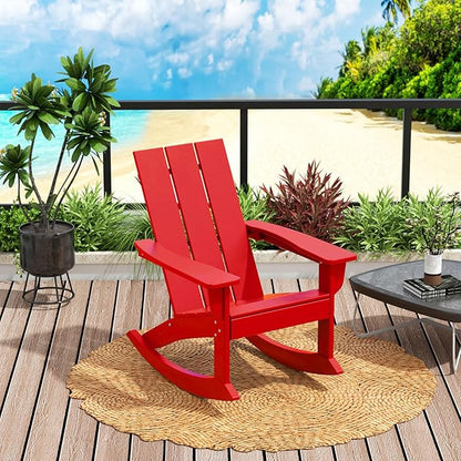 Costaelm Outdoor Adirondack Chair, All Weather Resistant Lawn Chairs Balcony Chair and Fire Pit Chairs, Patio Chair Outdoor Porch Rocking Chair High Back HDPE Poly Lumber, Red