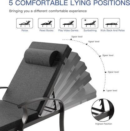 Patio Lounge Chairs Set of 3,Outdoor Lounge Chairs with 5 Adjustable Positions Backerst,Armrest Lounge Chair for Beach,Yard,Balcony,Poolside,Black