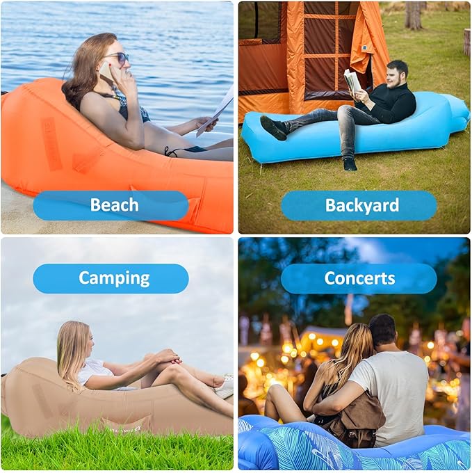 Inflatable Lounger Beach Chair with Unique Sun-Shade Design, Inflatable Air Sofa with Pillow - Photo 2