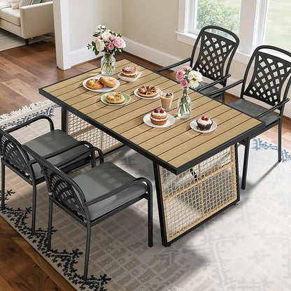 YITAHOME Dining Table 59.1"x34.3" Rectangular Patio Table with Metal Frame & Rattan Mesh All-Weather Outdoor Patio Dining Table for 6 Outdoor Table with Adjustable Feet for Outdoor/Indoor