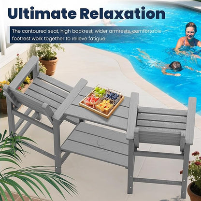 PLUUV Tall Adirondack Chairs Set of 2, All Weather HDPE Poly Bar Height Balcony Adirondack Chair with Removable Double Connecting Trays, Outdoor Adirondack Barstools for Deck, Patio, Yard, Pool, Lawn