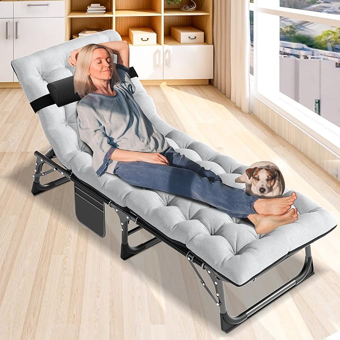 ABORON 3-in-1 Folding Patio Lounge Chair, 440LB Heavy-Duty Tri-Fold Guest Bed with Plush Cotton Cushion - Photo 4