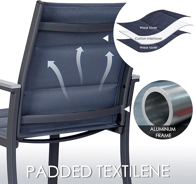 Kozyard Outdoor Patio Dining Chairs Set of 2, Rust-Resistant Aluminum Frame, Padded Textilene Fabric - Photo 7