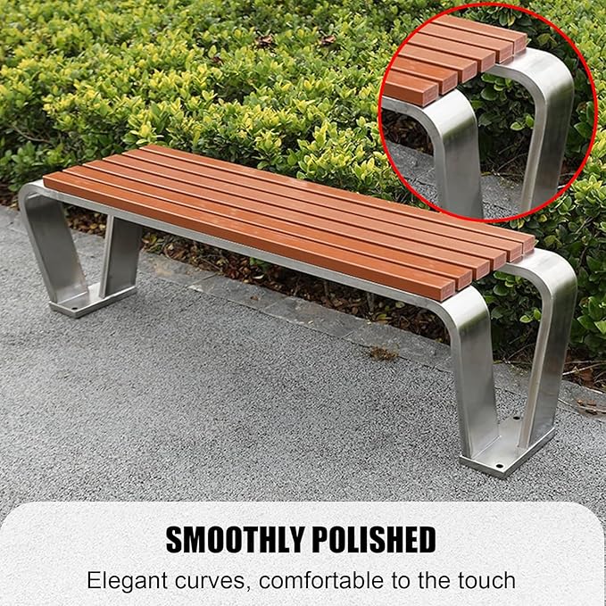Outdoor Garden Bench, Metal Garden Bench, Stainless Steel and Wood-Look Finish, High Load Capacity, for Balcony, Pool, Lawn, Porch, Outside Brown 100cm/39.4in