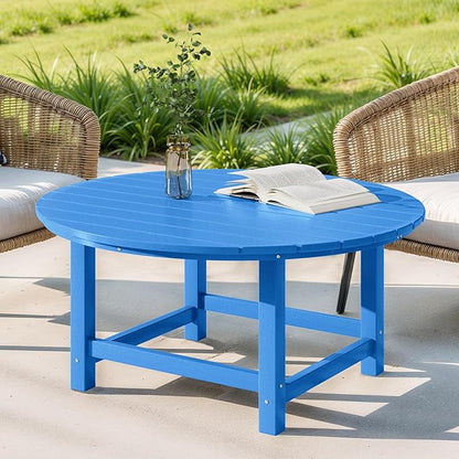 Costaelm Patio Conversation Table, Tatio Accent Tables, HDPE Outdoor Weather Resistant, Round Outdoor Porch Balcony Patio Drink Table for Outside, Pool, Backyard, Pacific Blue