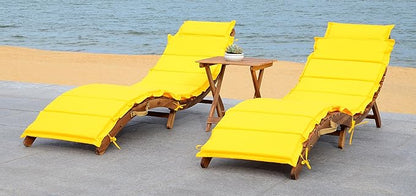 SAFAVIEH Outdoor Collection Pacifica Natural Brown Solid Wood/Yellow Cushion 3-Piece Chaise Lounge Set with Table (PAT7020D)