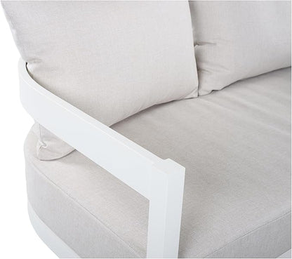 Merax 52.6" Modern Curved-Back Outdoor Aluminum Loveseat, 2-Seater Patio Sofa with Weather-Resistant Cushions for Porch, Lawn, Backyard, Balcony， Easy Assemble, White