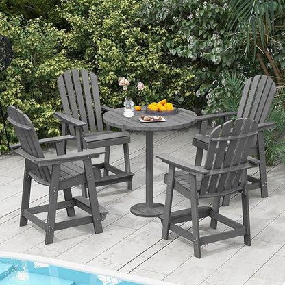 Tangkula Outdoor Bar Stool, HDPE Tall Adirondack Chair with Armrest & Footrest, Weather Resistant 47 Inch Counter Height Barstool Lifeguard Chair for Pool Deck Patio Garden, Balcony Chairs (2, Gray)