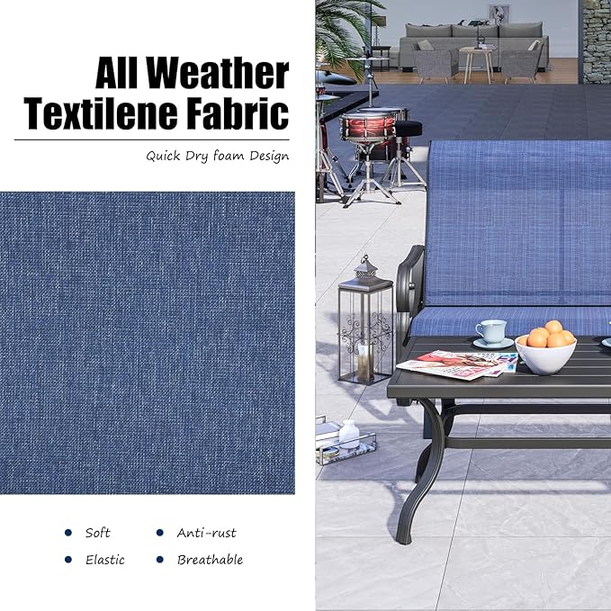 PatioFestival 2 Pcs Patio Glider Bench Set - Outdoor Loveseat Glider Chair with Metal Coffee Table, Textilene Fabric - Photo 4