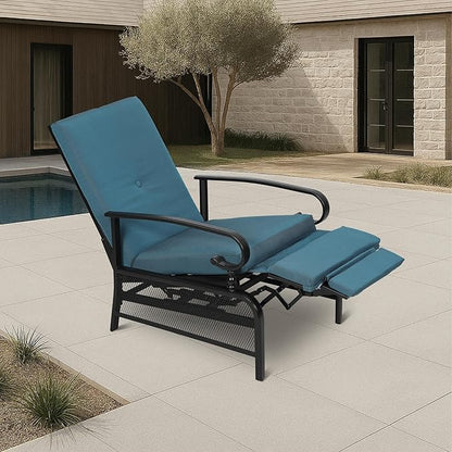 Incbruce Outdoor Lounge Chair Patio Furniture Adjustable Recliner with Retractable Steel Frame and Removable Thick Cushions - Peacock Blue