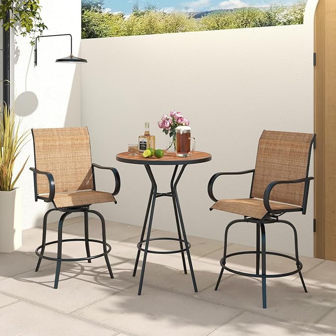 Tangkula Outdoor Swivel Bar Stools Set of 2, Bar Height Tall Patio Chairs with Armrests & High Back - Photo 4