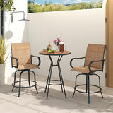 Tangkula Outdoor Swivel Bar Stools Set of 2, Bar Height Tall Patio Chairs with Armrests & High Back - Photo 4