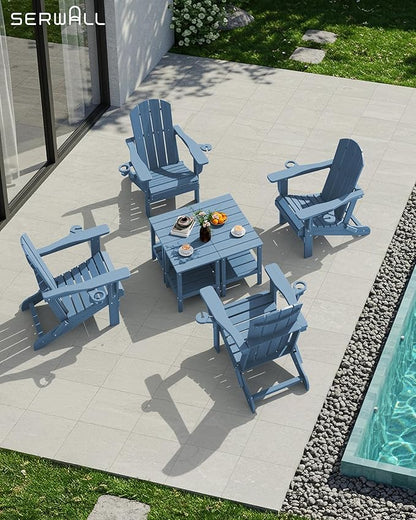 SERWALL 2-Tier HDPE Outdoor Side Table, Weatherproof Rectangular Adirondack Side Table, Blue