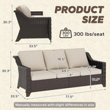 77'' Patio Sofa, All Weather Outdoor Rattan Wicker 3-Seat Sofa High Back Couch with Premium Cushions for Garden - Photo 2