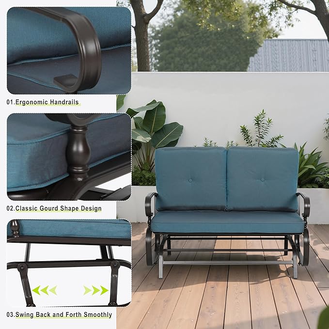 Outdoor Bench Patio Swing Glider Loveseat 2 Seats Rocking Chair - Photo 8