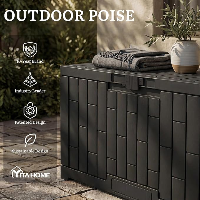 YITAHOME 60 Gallon Outdoor Storage Box, Large Water Resistant Resin Deck Box - Photo 8
