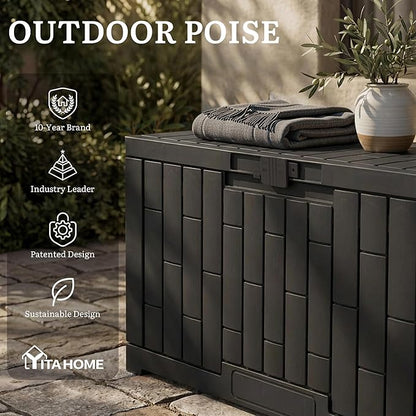 YITAHOME 60 Gallon Outdoor Storage Box, Large Water Resistant Resin Deck Box, Indoor Outdoor Lockable Rattan Storage Container for Patio, Garden, Cushions, Tools, Equipment (Black)