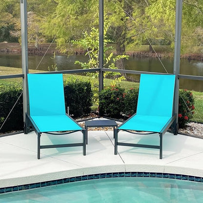 PURPLE LEAF Outdoor Chaise Lounge with Wheels for Outside 2 Pieces Aluminum Patio Lounge Chair with 5 Adjustable Position Recliner for Patio, Beach, Yard, Pool, Side Table Included,Turquoise Blue