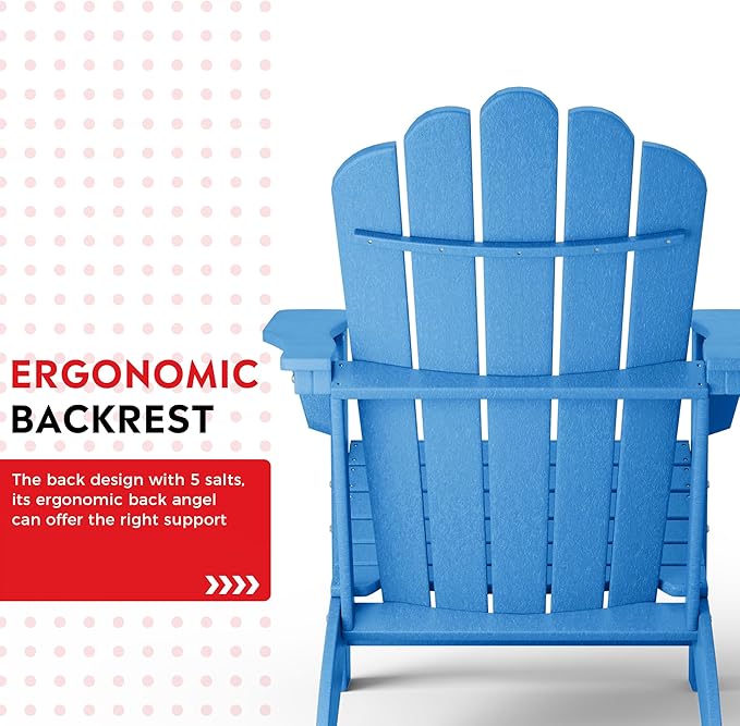 Costaelm Lakeview Outdoor Patio HDPE Adirondack Chair with Cup Holder, Pacific Blue