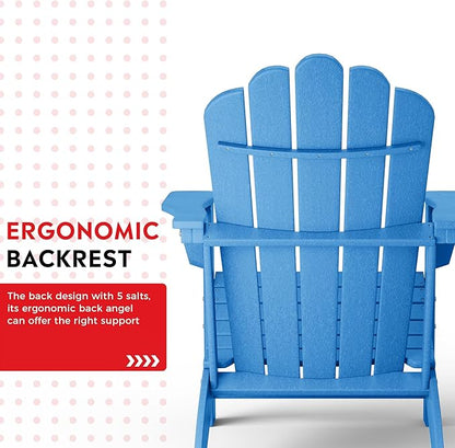 Costaelm Lakeview Outdoor Patio HDPE Adirondack Chair with Cup Holder, Pacific Blue