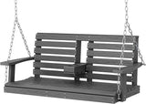 KINGYES Outdoor Hanging Porch Swing, 2 Seat Patio Chair With Cup Holders, Waterproof Bench for Courtyard & Garden - Photo 1