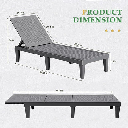JUMMICO Patio Chaise Lounge Chair Set of 4 Outdoor PE Waterproof Adjustable Easy Assembly Lounge Chairs for Outside Pool Garden Deck Beach (Grey, Set of 4)